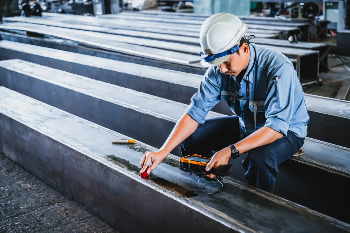 Ultrasonic Testing To Detect Imperfection Or Defect In Welding Of Steel Structure Outside